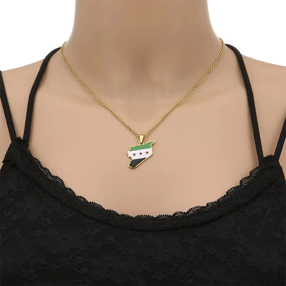 Stainless Steel Syria Map Flag Pendant Necklaces Fashion Syrians Map Chain Jewelry Women Men Hip-Hop Necklace Decoration