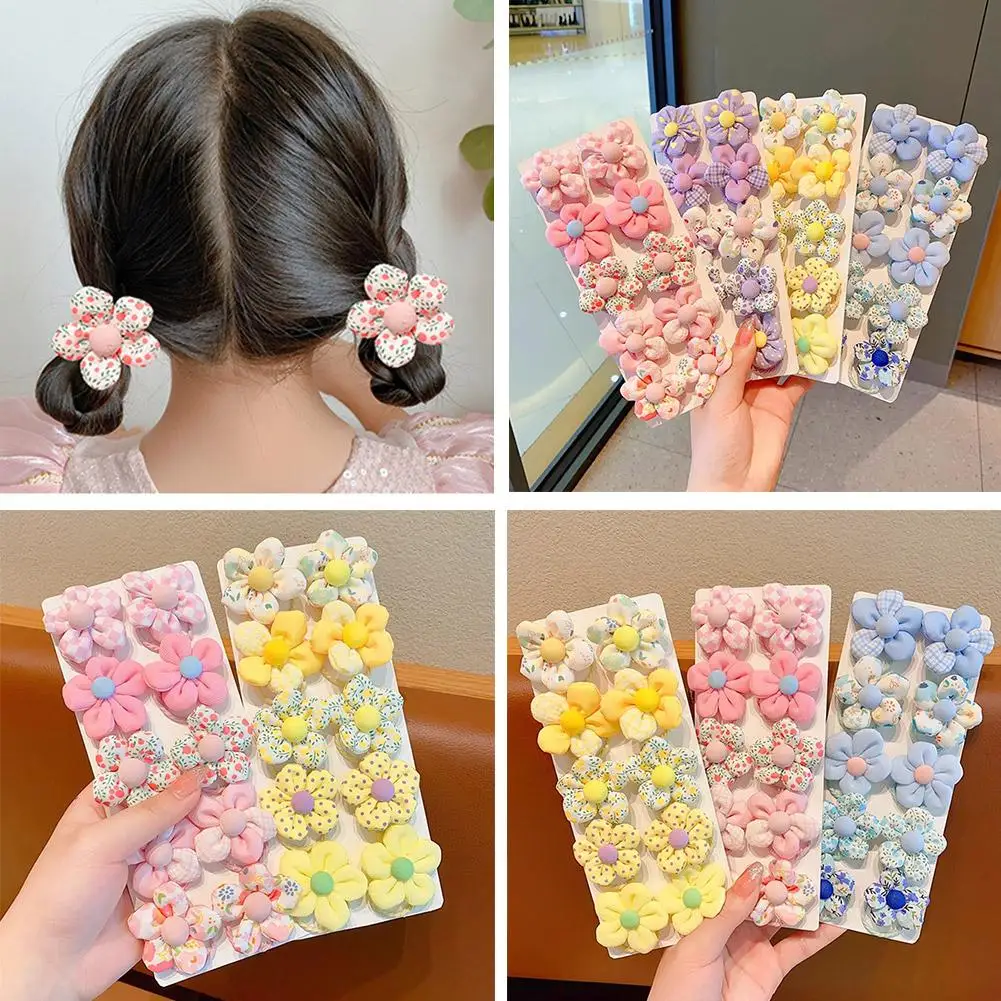 10 Stück süße Blumen-Haargummis, niedliche Schleife, elastische Haargummis für kleine Mädchen, Haarbänder-Halter, bonbonfarbene Haarseile, Haargummis