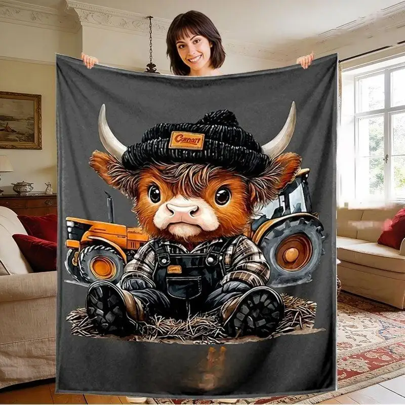 Decorative Throw in Highland Cow Tractor Theme for Bedroom Bed Couch