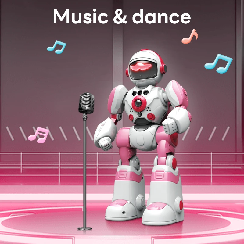 Pink 2.4g RC robot remote control programming English space robot remote touch gesture induction dance Children gift