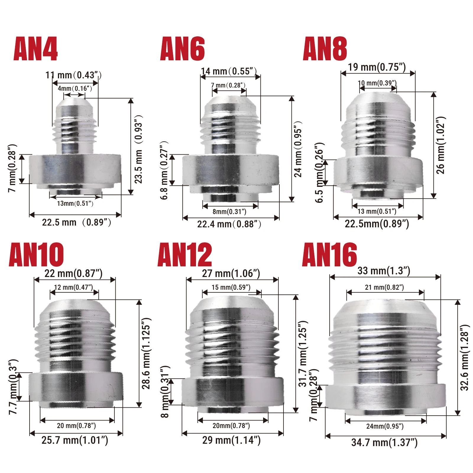 1PCS AN6 AN8 AN10 AN12 AN16 Male Billet Aluminum Straight Male Weld Fitting Adapter Weld Bung Nitrous Hose Fitting