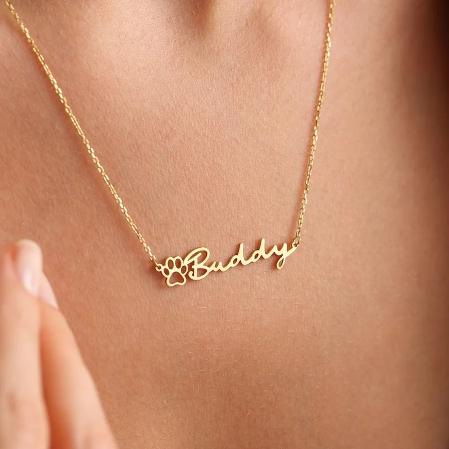 

Custom Cat's Paw Name Choker For Women Stainless Steel Letters Nameplate Necklace Girl Trendy Personalized Pet Name Jewelry Gift