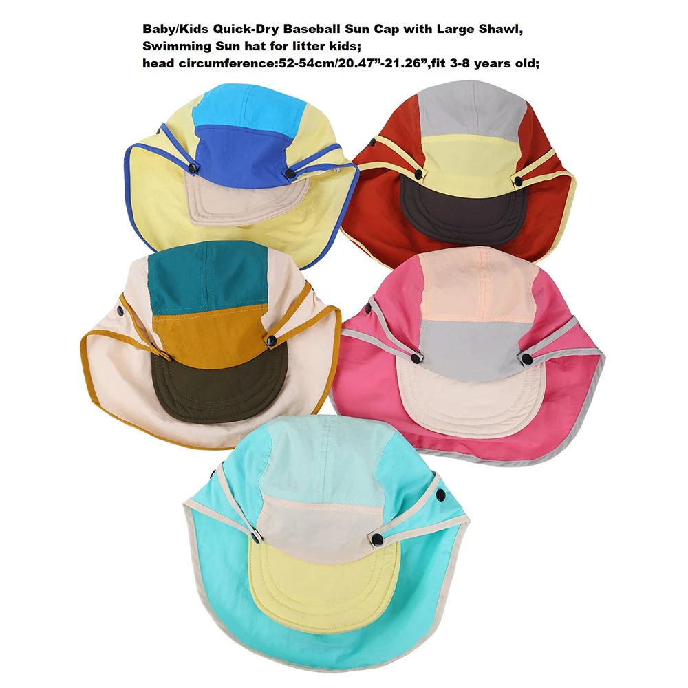 New Summer Toddler Sun Hat with Shawl Soft Brim Quick Dry Outdoor Activities Cap for 3-8Y Boys Girls Beach UV Protection Hat