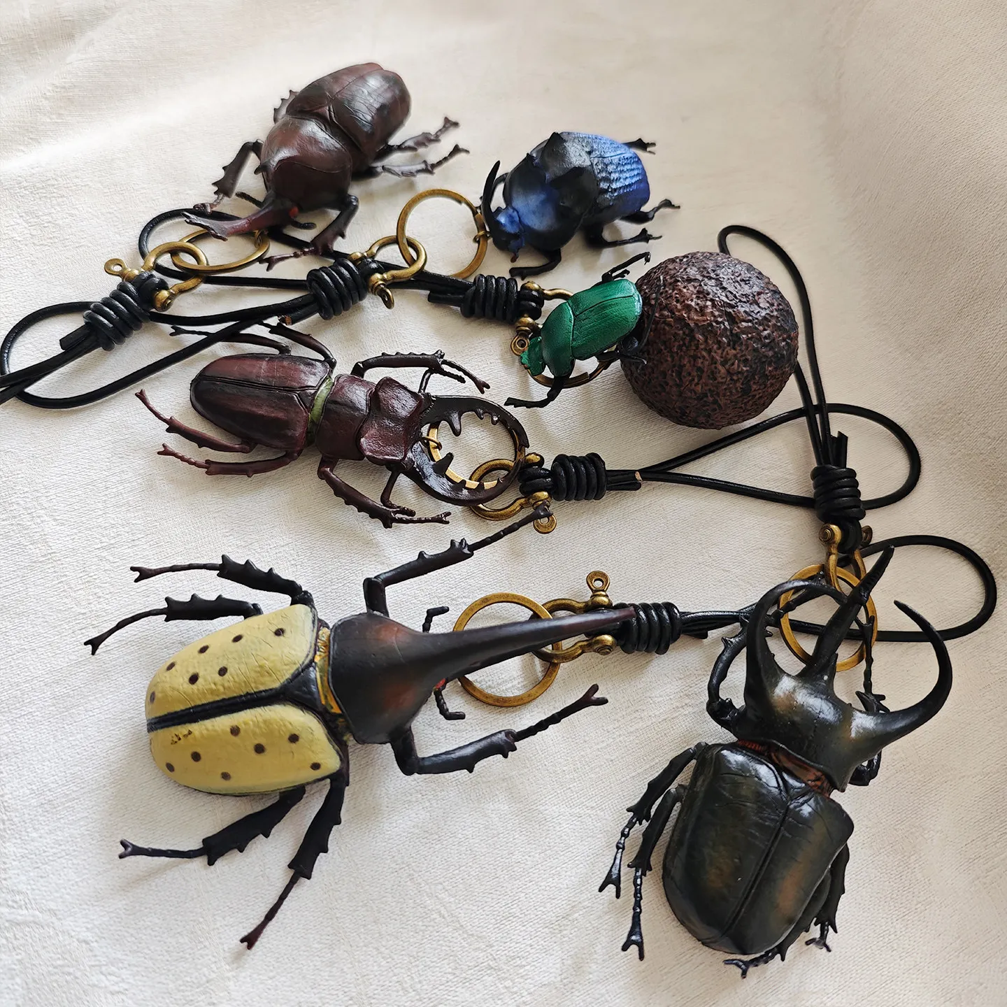 Unique Handmade Beetle & Leather Cord Keychain Beetle Design Soft Durable Charm for Bags Cars & Gifting Hercules Beetle Keychain