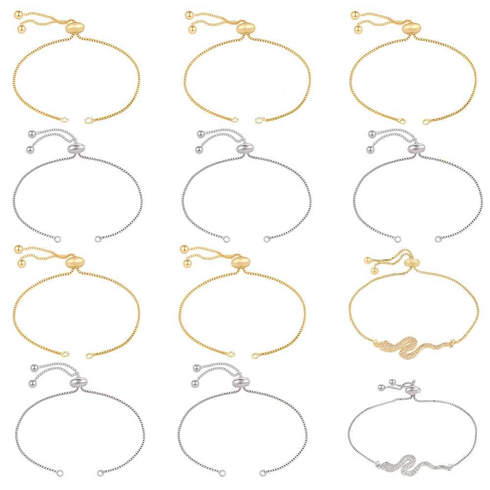 10Pcs 4.5 Inch Adjustable Slider Bracelet Chain 18K Gold Platinum Plated Brass Slider Bracelet Extender for Jewelry Making DIY