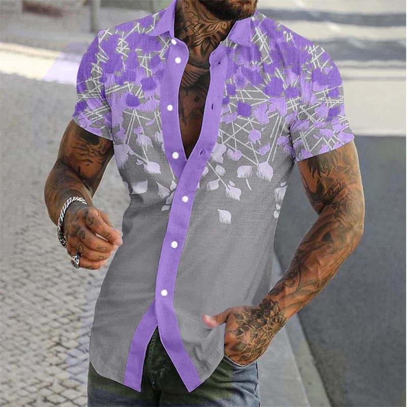 Bloemen Business Casual Heren Bedrukt Shirt Street Work Zomer Revers Korte Mouw Geel 8 Kleuren XS-5XL Snelle Verzending 2024