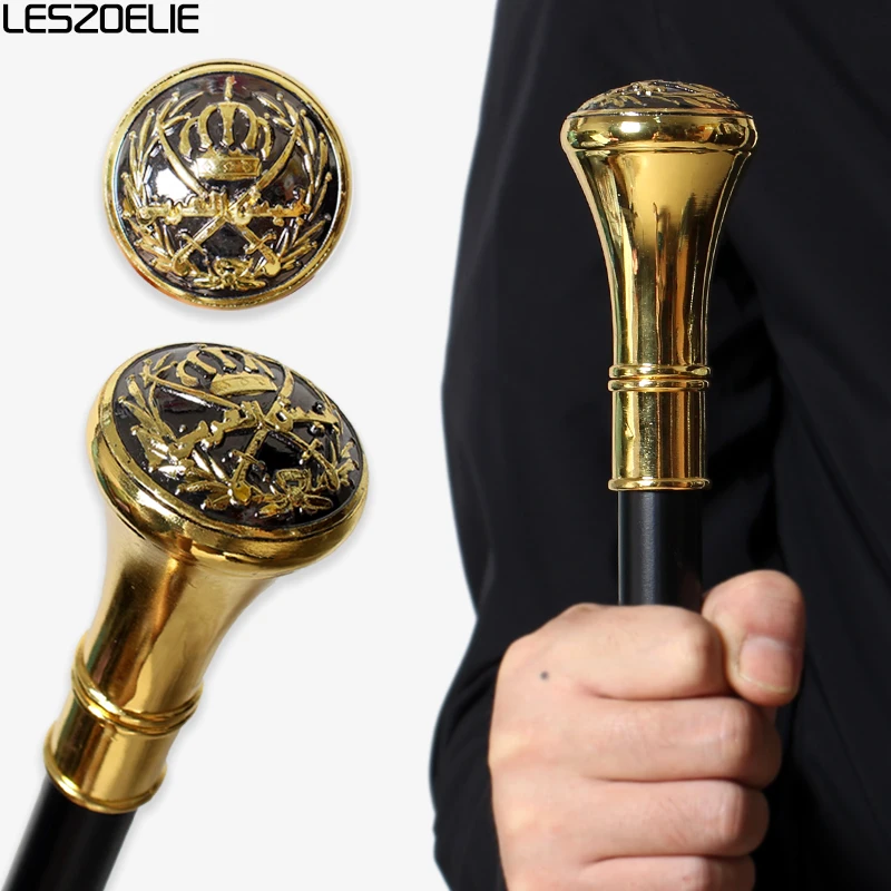 

Gold Straight Grip Walking Stick with Medieval Knight Crown Pattern Fashionable Decorative Cane for Men And Women Cosplay