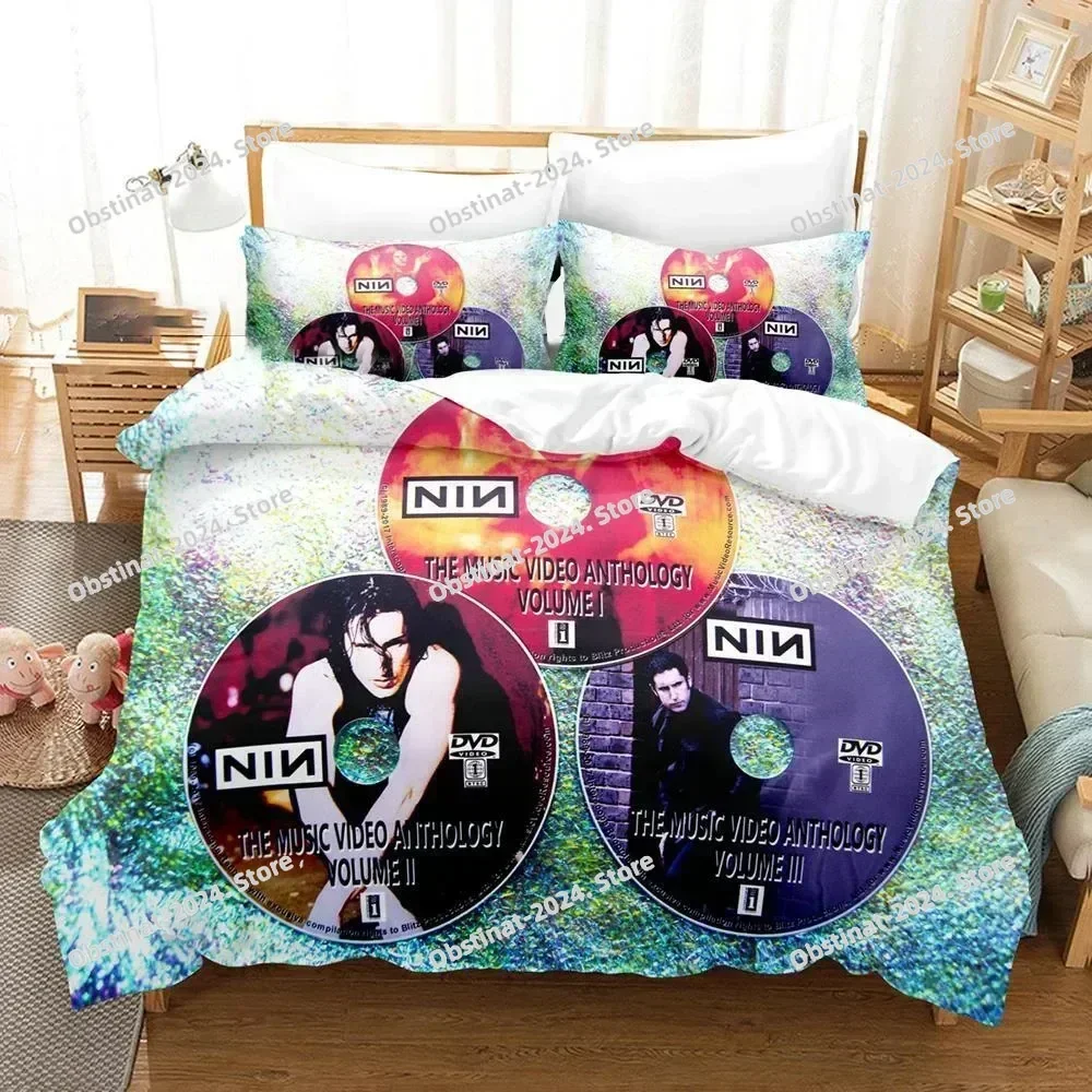Nine Inch Nails NIN 3D Printing Comforter Bedding Set,Duvet Cover Bed Set Quilt Cover Pillowcase,King Queen Size Bedding Set Kid