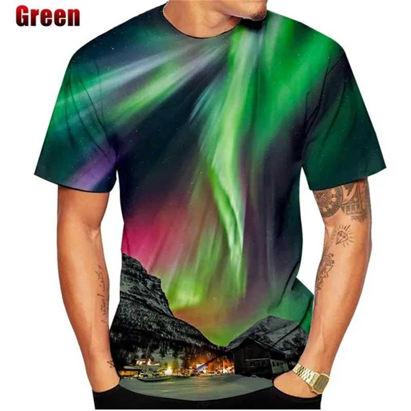 Cool 3D Colorful Graphic Aurora Space T Shirts MenWomen Summer Fashion Printing Galaxy Graphic Tees Shirt Unisex T-shirt Tops