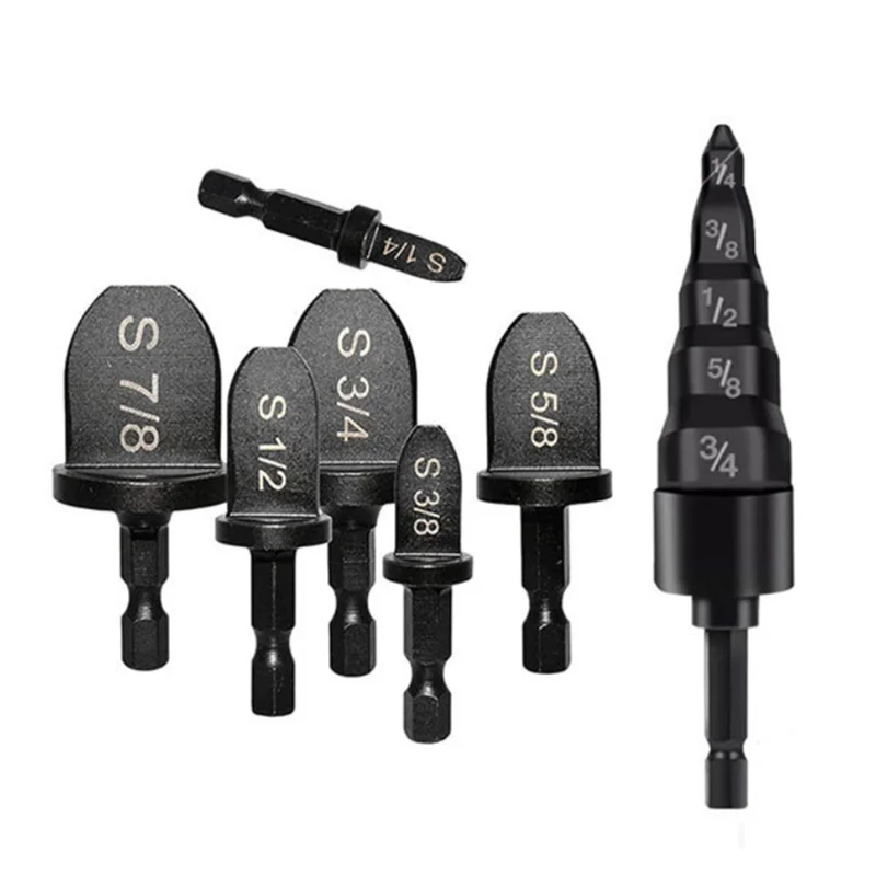

AEE6-7Piece Black Steel Manual Copper Pipe Swaging Tool Drill Bit 6Pcs Pipe Expander Drill Bit