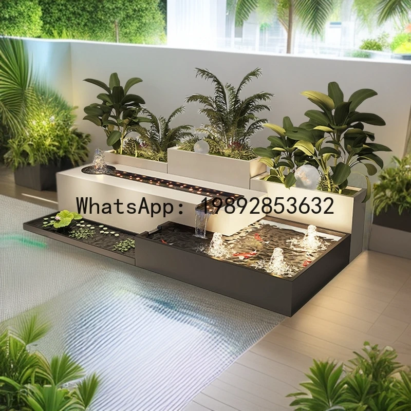 XL Courtyard Stainless Steel Fish Pond Landscape Rockery Fountain Balcony Water Curtain Landscape Wall Flowing Water Ornament