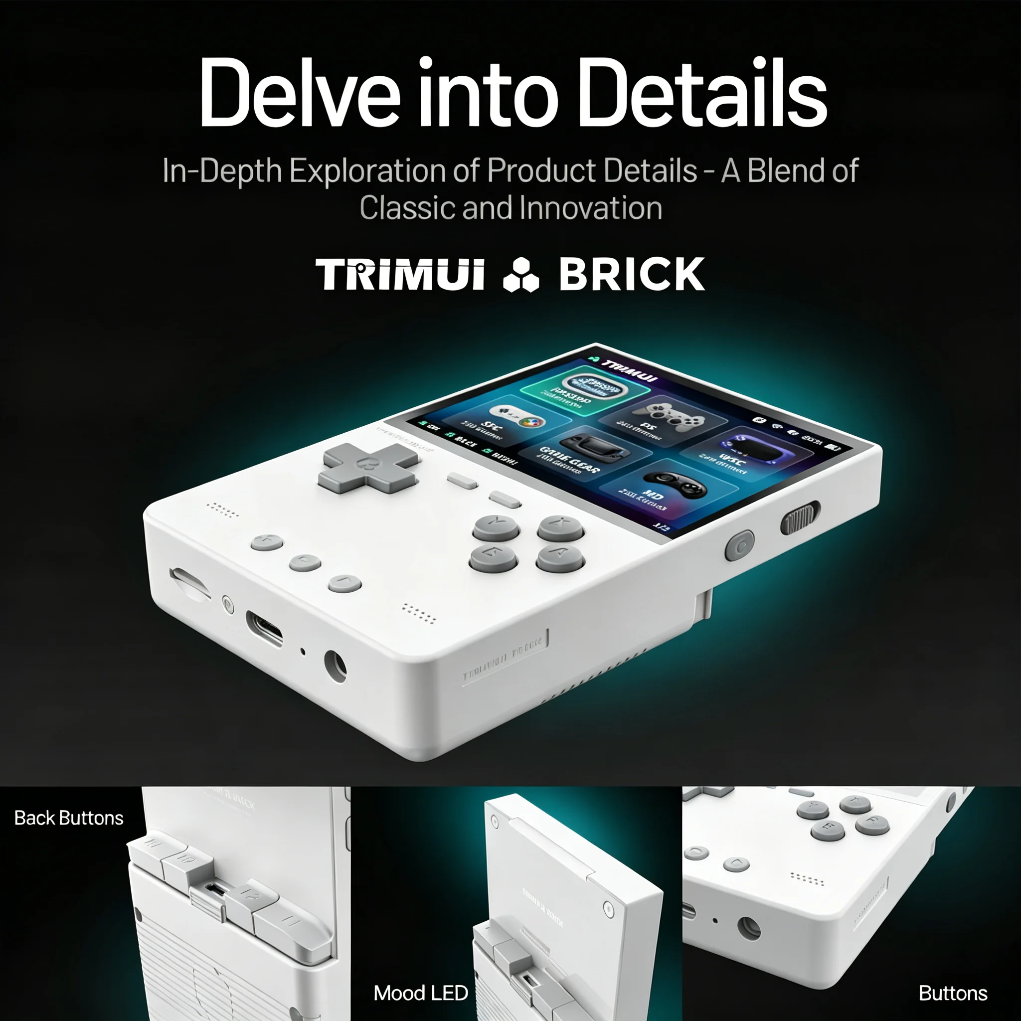 Consola de juegos retro portátil TRIMUI, pantalla IPS de 3,2 pulgadas y resolución 1024x768, 400 PPI, sistema Linux, batería de 3000 mAh, reproductor de juegos de código abierto, con teclas LED de diferentes colores, ideal como regalo de Navidad.