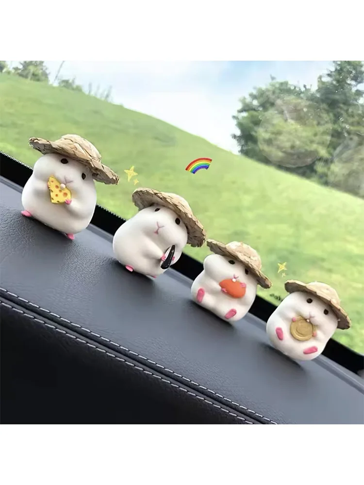 1pcs Super Cute Personalized Car Straw Hat Hamster Car Interior Decoration Window Edge Car Interior Decoration Center Console He