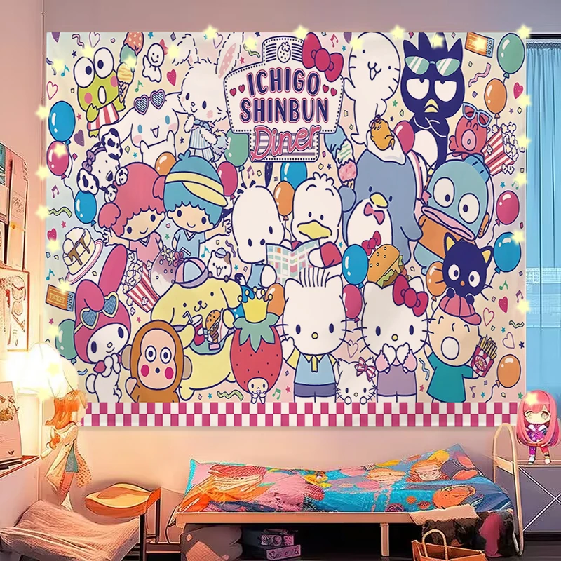 Tapestry Anime Melody Hello Kitty Background Cloth Cute Hanging Cloth Kulomi Girl Heart Cinnamon Dog Dormitory Wall Cloth Gift