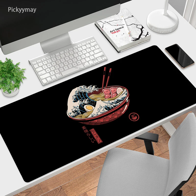 

Japan Great Wave Mousepad Art Anime Laptop Table Mat XL Gaming Black Mouse Pad Large Locking Edge Keyboard Office Deak Mat 90x40