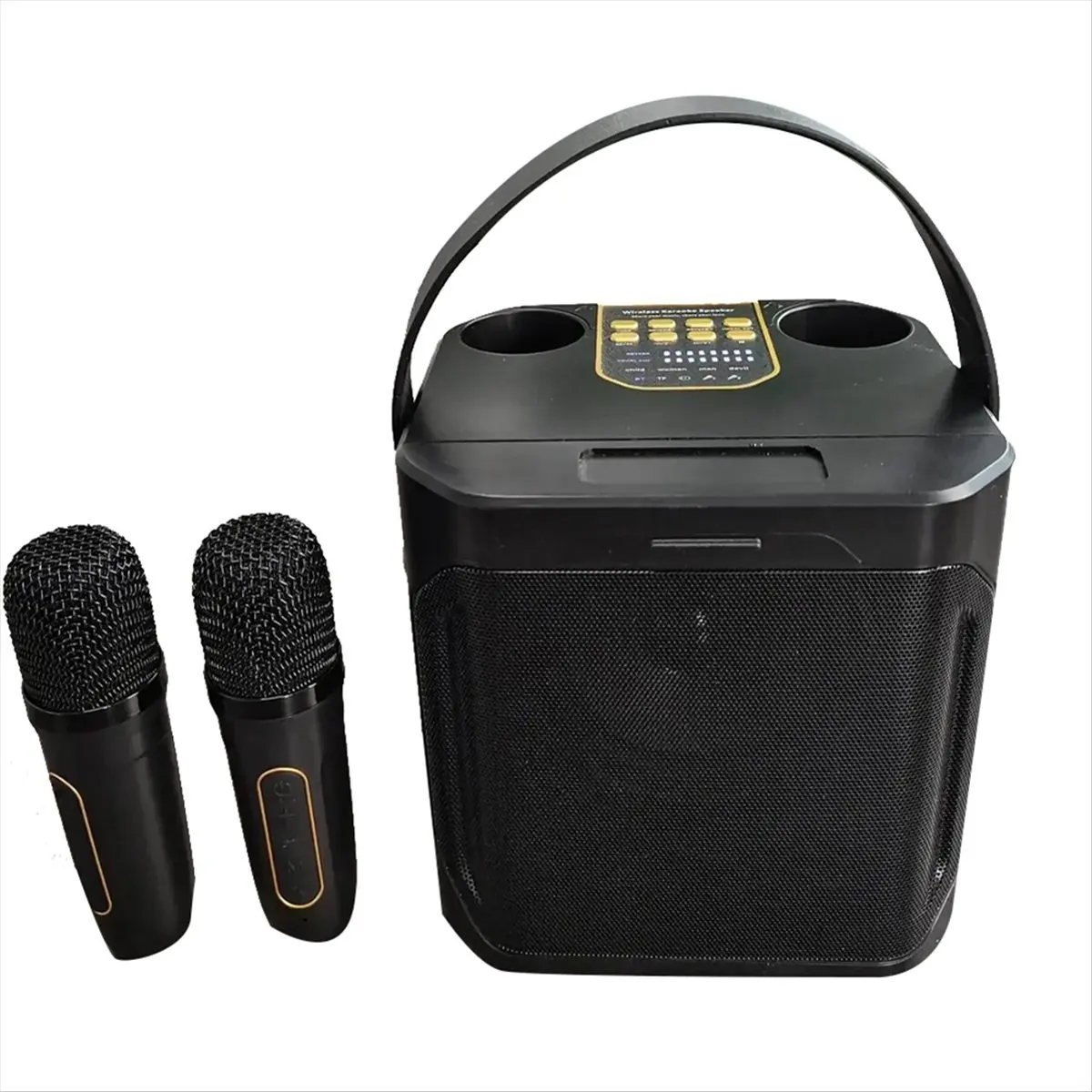 AABFK High Power Karaoke Bluetooth Speaker Portable 360 Stereo Surround Waterproof Wireless Subwoofer with Dual Microphone-A
