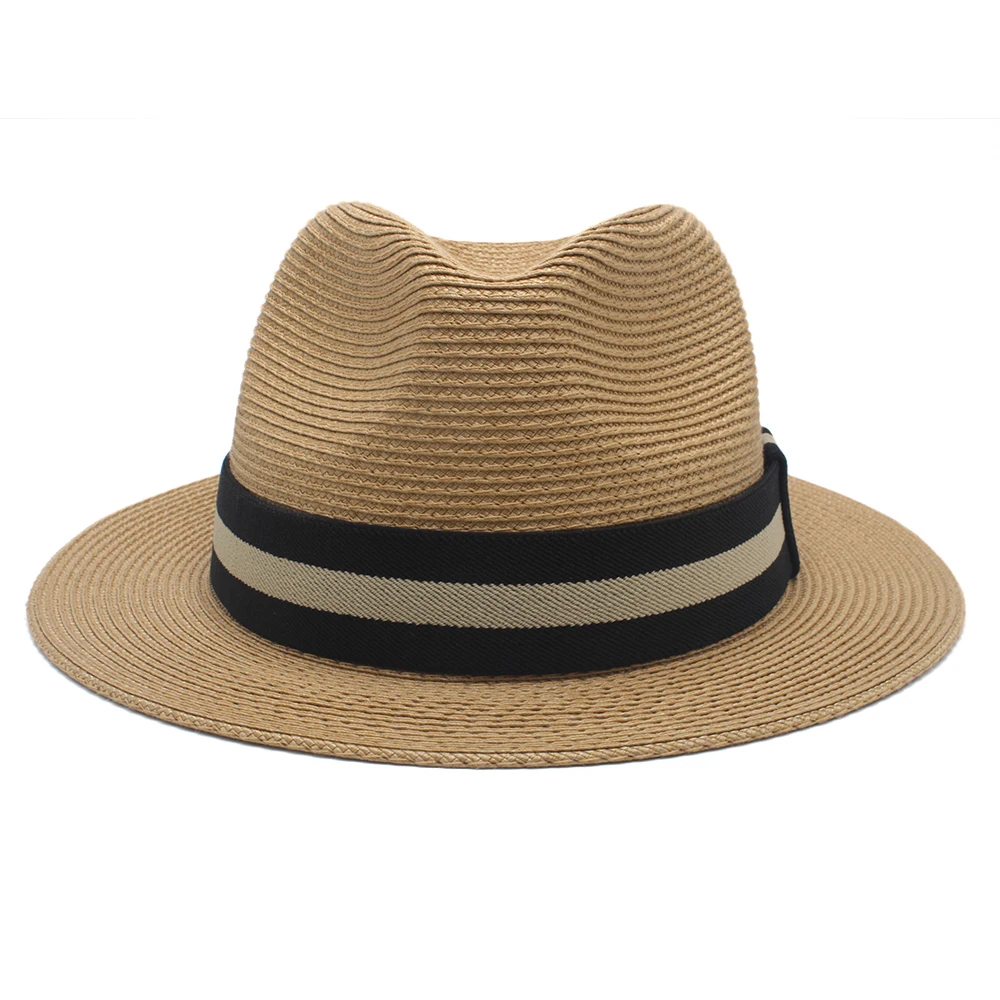 Men Women Soft Straw Panama Hats Summer Fedora Middle Brim Sunhats Trilby Caps Street Beach Travel Sombrero Size US 7 1/4 UK L