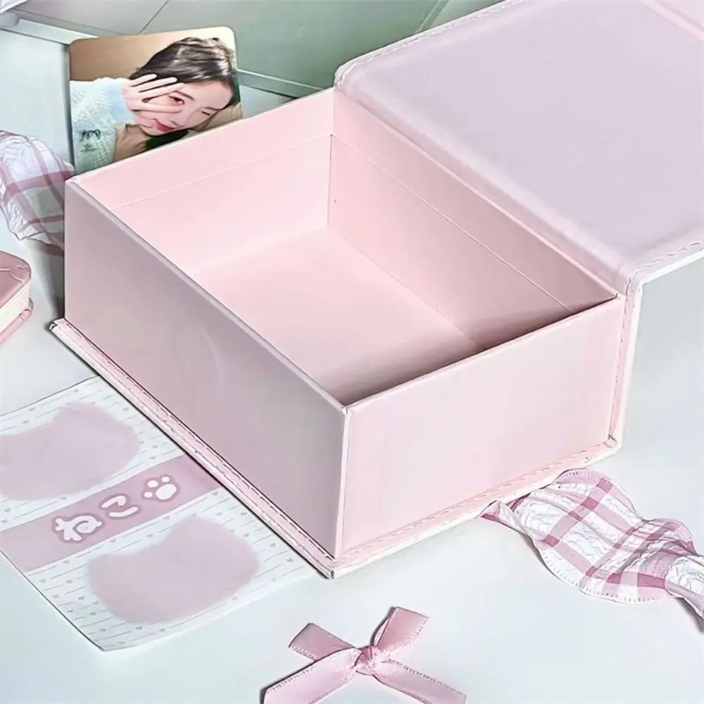 Creative PU Magnetic Storage Box Dustproof with Cover Card Storage Box Cute Pink Cat Snack Storage