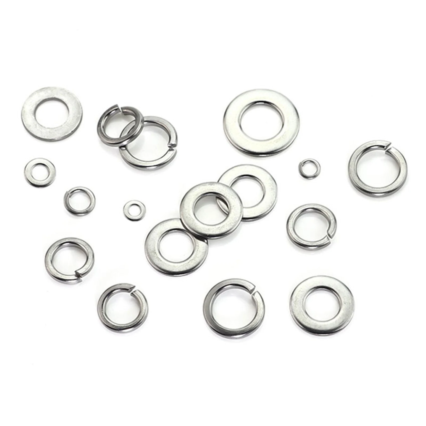 AC88-304 Stainless Steel Flat Washer And Lock Washer Assortment Set(1400 Pieces, 8 Sizes) - M2 M2.5 M3 M5 M6 M8 M10