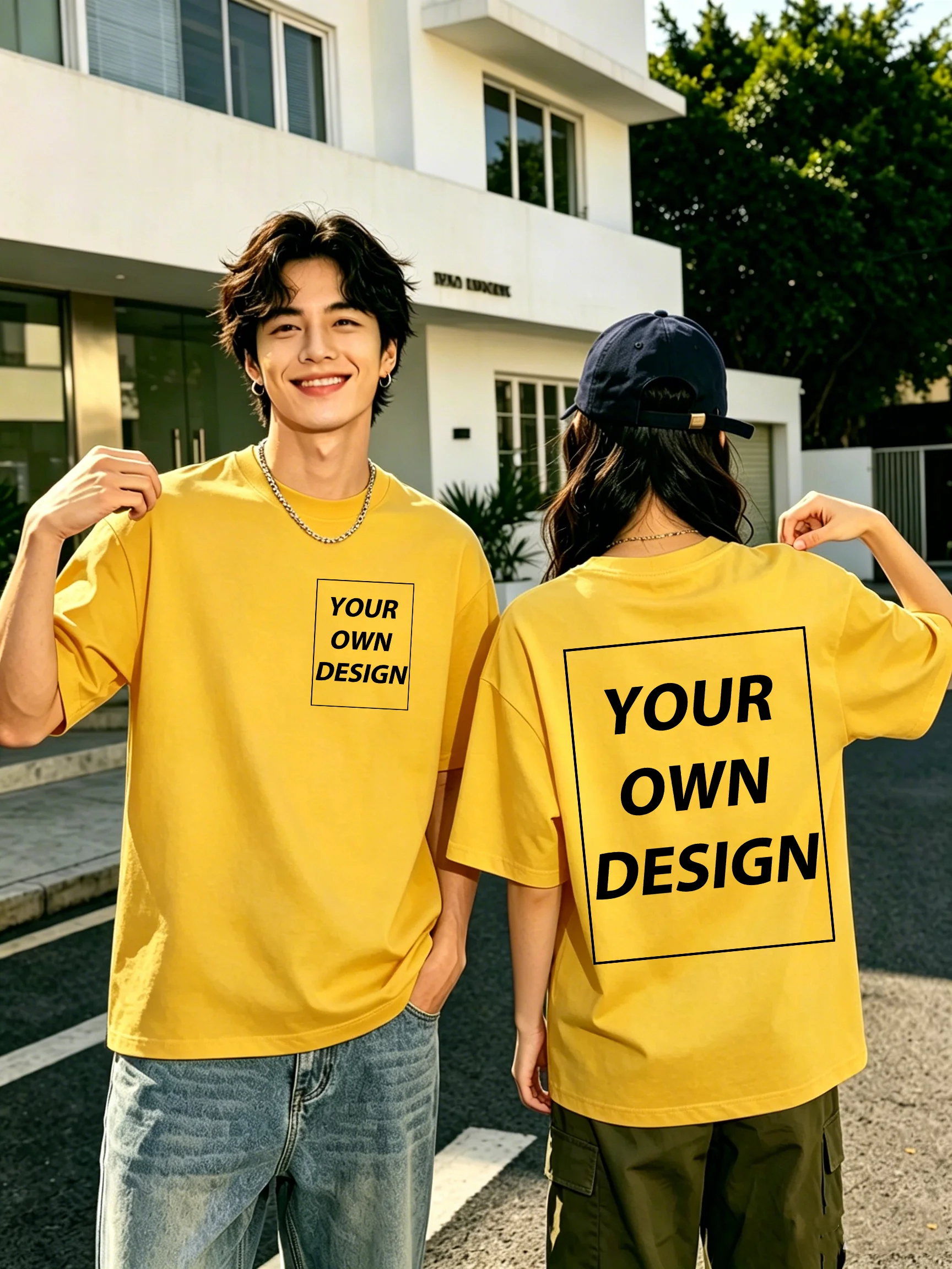 Couple Summer T-Shirts Personalized Pattern Custom Casual Loose Man Short Sleeve Cotton Soft Clothing All-Match Team Workwear