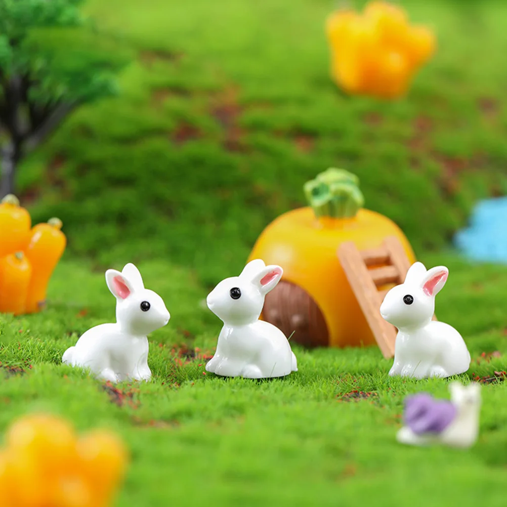 

50 Pcs Resin Rabbit Crafts White Figurines Mini Animals Ornament for Microlandscape Easter Supplies