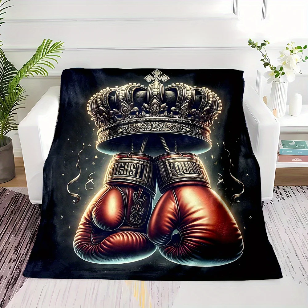 Athletic Boxing Print Blanket, Flannel Sport Themed Throw, Modern Mix Color Design, All Season Cozy Training Inspired Decor