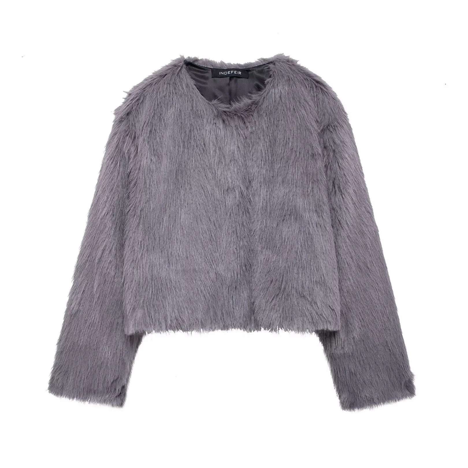 المرأة الخريف الشتاء فو الفراء سترة الإناث س الرقبة طويلة الأكمام الدافئة معطف قصير موضة شارع العليا أنيقة رشاقته ملابس خارجية #4