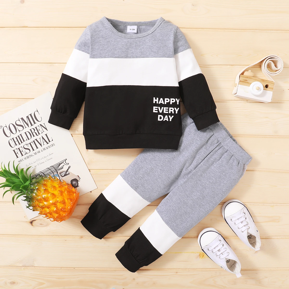 2PCS Toddler Baby Boy Clothes Set Long Sleeve Color Block Top+Pant Fashion Spring&Autumn Outfit Sportswear Set for 3-24 Months