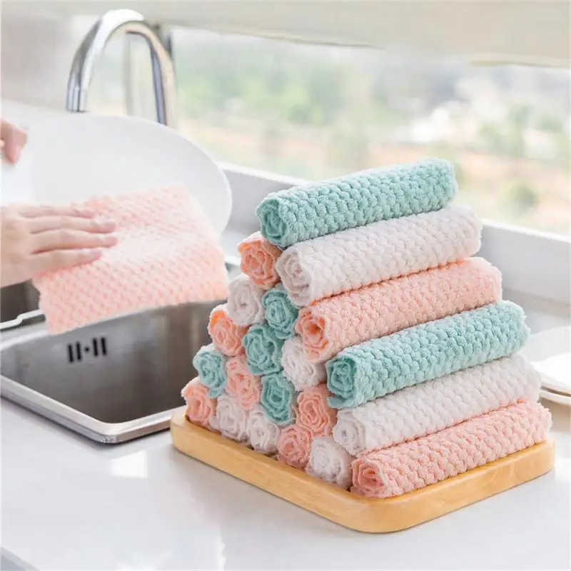 3/6PCS Coral Velvet Rag Kitchen Dishcloth Microfiber Thicken Absorbent Dish Cloth Towel Household Kitchen Cleaning Wipe Cloth