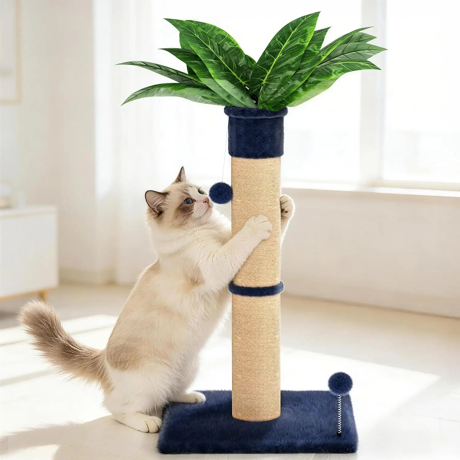 

Cat Scratching Post 34 Inches Tall, Cat Tower Scratcher Extra Wide 15.8" Stable Base with 2 Interactive Balls, Premium N