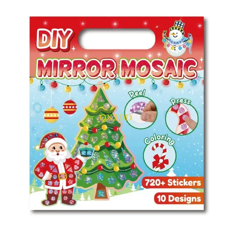 QX2D عيد الميلاد احباط ملصق للأطفال DIY الحرفية بريق مرآة التلوين النشاط ورقة الفن أطقم عطلة الديكور مشروع فني