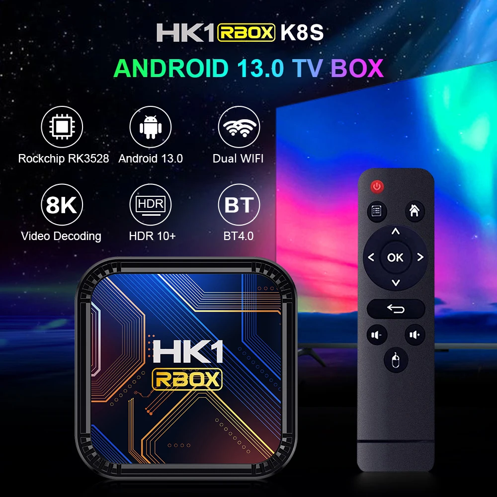 HK1 RBOX K8S RK3528 Android 13 Rockchicp 8K HDR LAN 100M Dual Wifi 2.4G 5G BT4.0 RAM 2GB 4GB ROM 16GB 32GB 64GB Smart TV Box