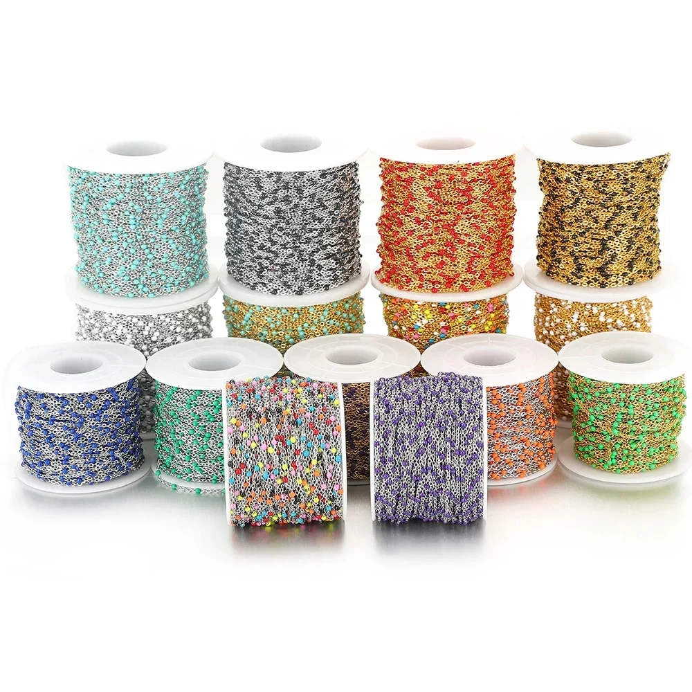 

2Meters Stainless Steel Gold Enamel Drip Oil Chain Beads Link Chains for DIY Jewelry Making Supplies Necklace Craft Accessories