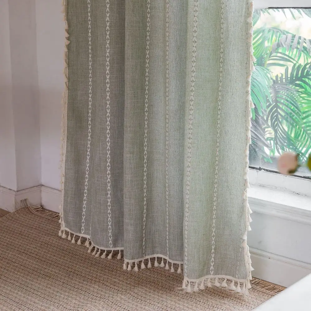 Rideaux à rayures en lin vert sauge, 84 longs, ensemble de 2 panneaux pour chambres à coucher et espaces de vie de style ferme Boho