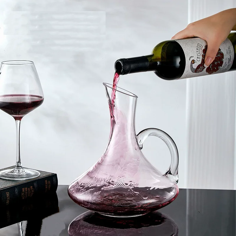 1500ML Superior Flat Base Red Wine Decanter Handmade Crystal Wine Pourer Premium Water Carafe Thickened Wall Wine Bottle Opener