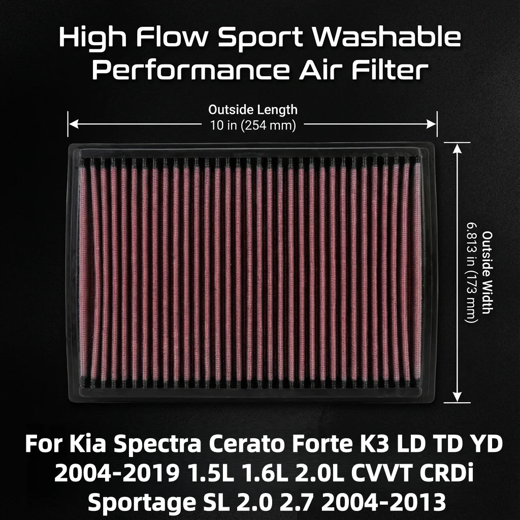 

For Kia Spectra Cerato Forte K3 LD TD YD 2004-2019 1.5L 1.6L 2.0L CVVT CRDi Sportage SL 2.0 2.7 2004-2013 High Flow Air Filter