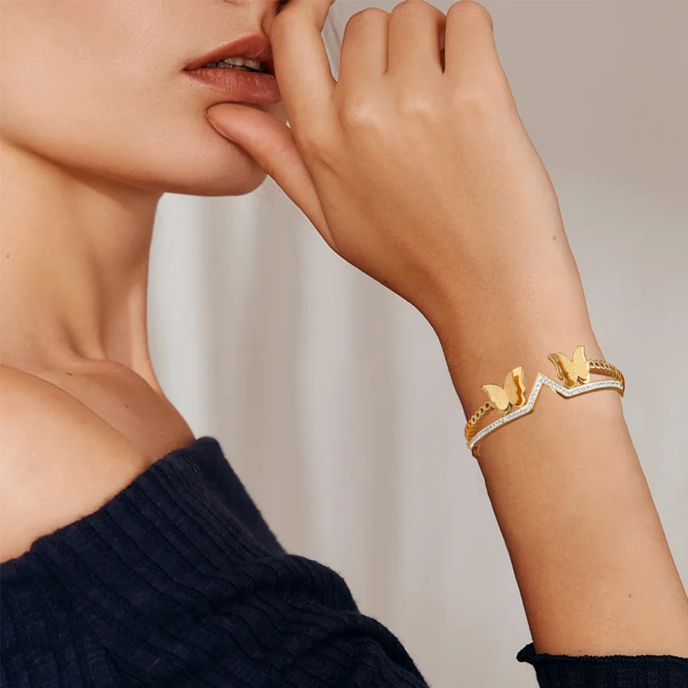 

Electroplating two butterfly matte women's 18K bracelet, fashionable stainless steel bracelet, birthday gift for girlfriend