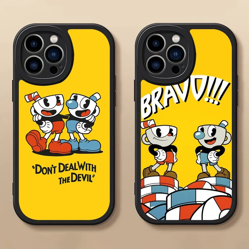 

Cartoon Cuphead Phone Case For iPhone 14 15 11 12 13 X XR Pro MAX Plus Lens Protective Leather Soft Back Cover