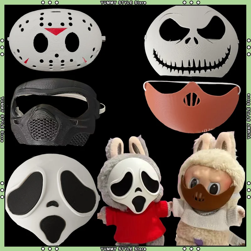 

Mini Halloween Scary Masks for Labubu Doll Mass Murderer Cosplay Props DIY Costume Party Decoration Accessories