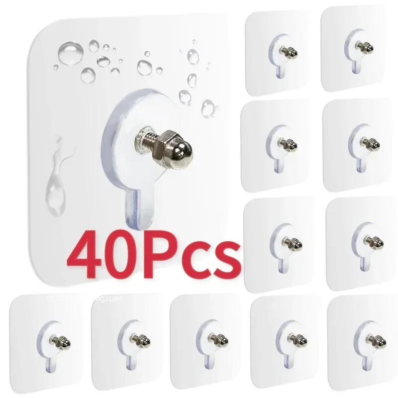 2-40Pcs Screw Wall Hooks Self Adhesive Hangers Seamless Nail Screw Free Sticker Hook for Wall Mount Kitchen Bathroom Home Office