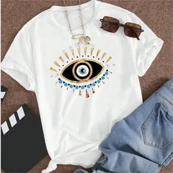 Charming Eye Pattern Printed Short Sleeved Street Versatile Micro Elastic T-shirt Summer White Minimalist Women's Y2k T-shirt