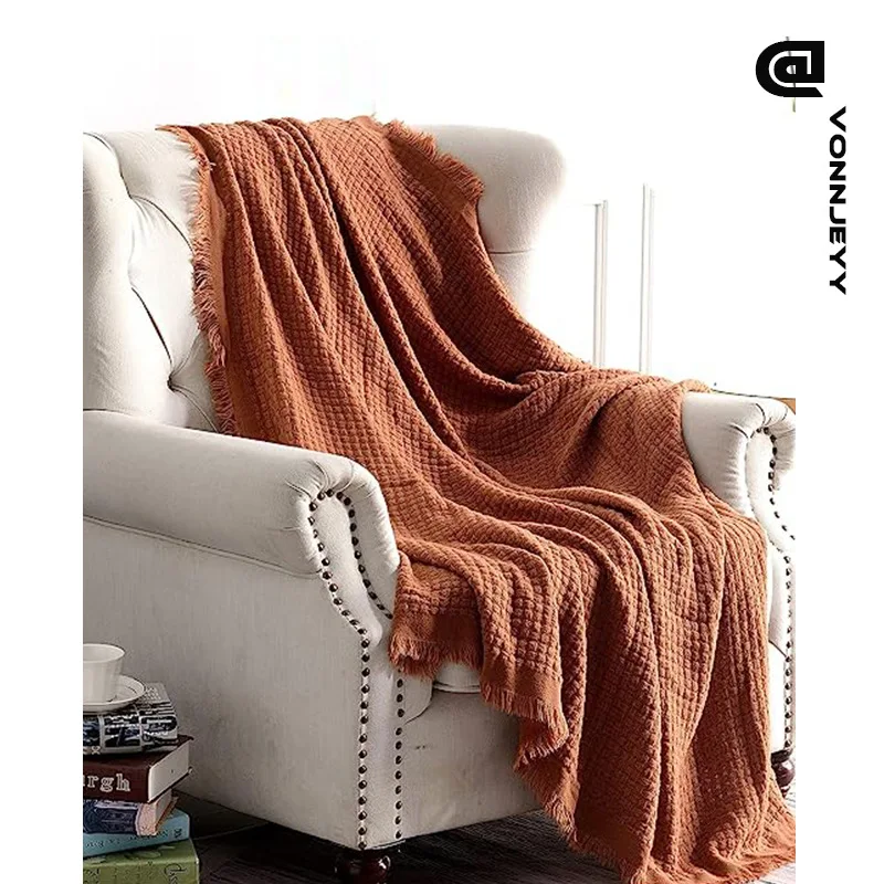 

Plaid Knitted Blanket Fashion Shawl Air Conditioning Blanket Soft Waxy Casual Sofa Cover Blanket Blanket Picnic With Tassel