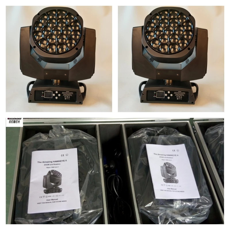 

2 штуки светодиодных вращающихся головок Bee Eye 19 x 15W с зумом RGBW, профессиональный световой прибор с кейсом для транспортировки