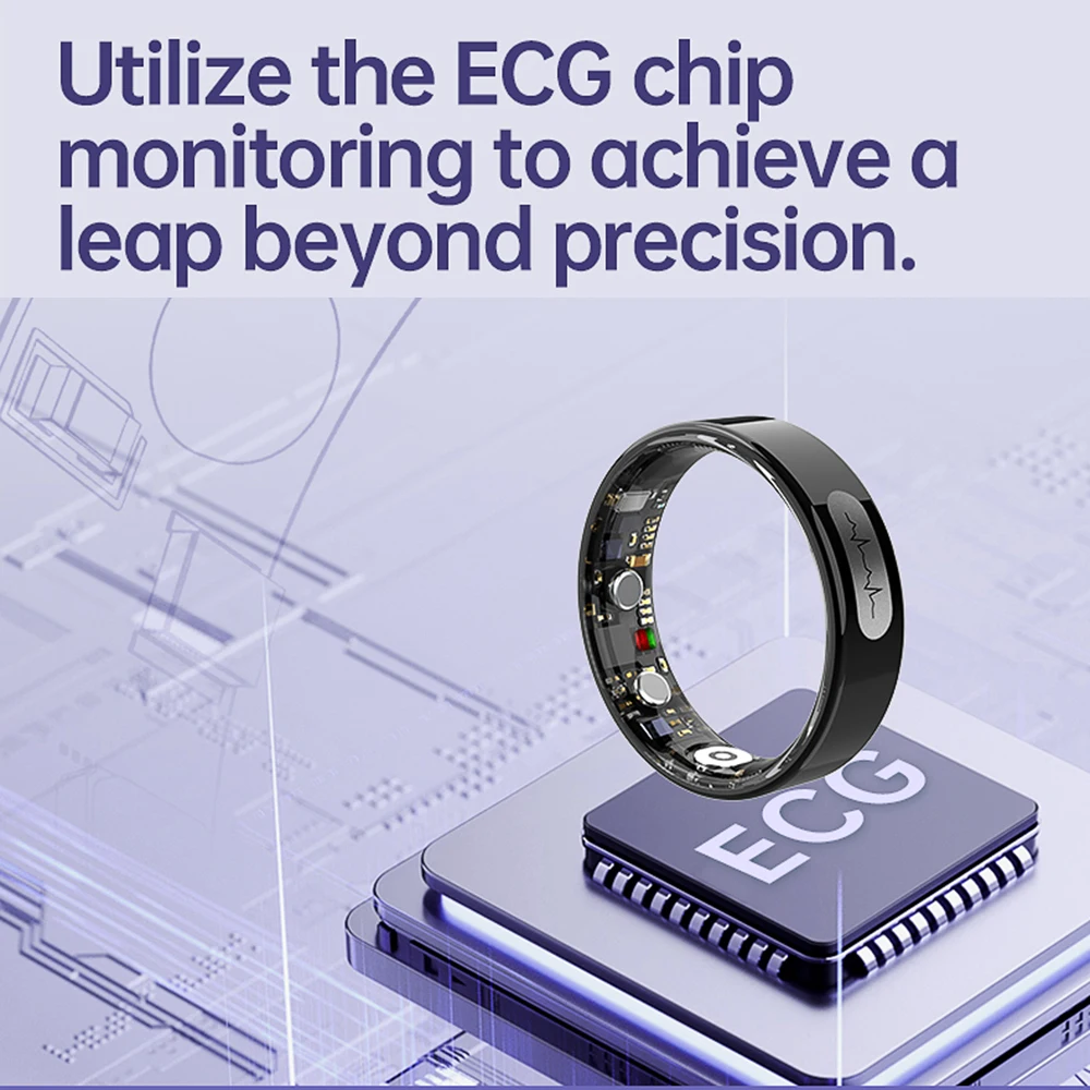 AI ECG Detection Smart Ring Blood Pressure,Heart Rate,Body Temperature Monitor,Waterproof Multiple Sport Track Men Women Rings
