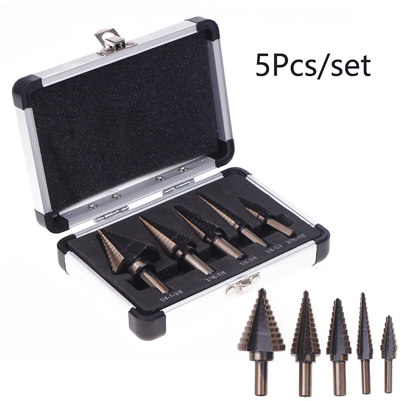 5Pcs Cobalt Multiple Hole 50 Sizes Step Drill Set Tools Aluminum Case Metal Drilling Tool For Metal Wood Step Cone Drill Bit