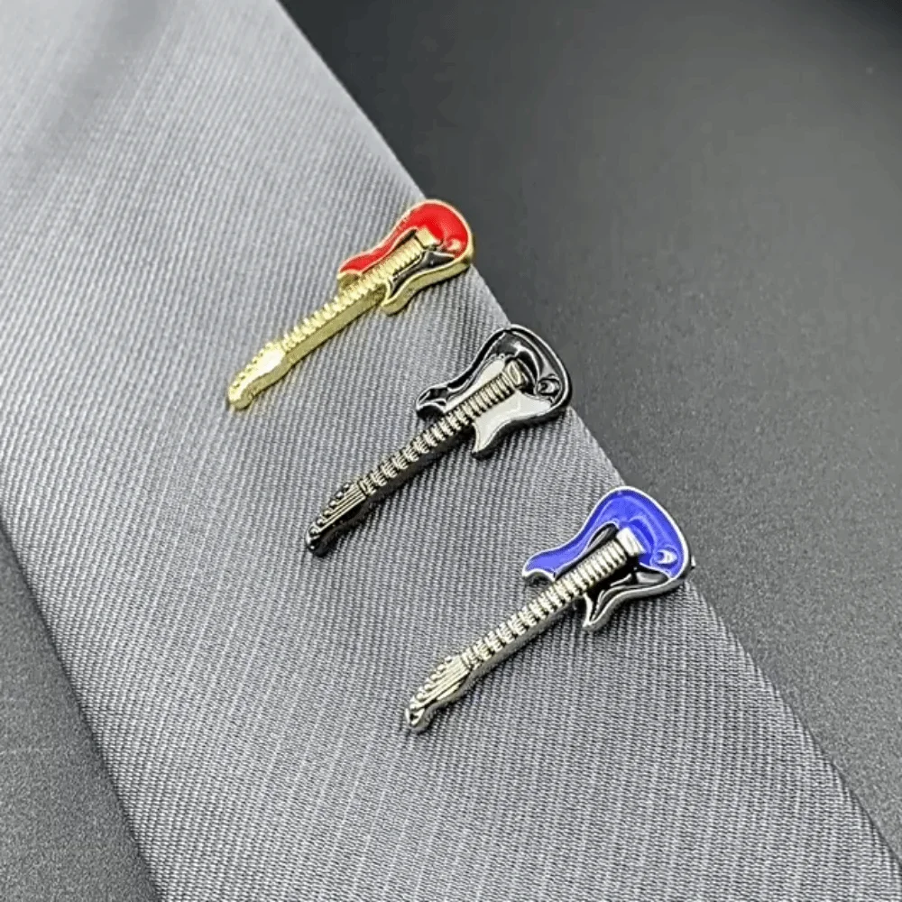 Creative Instrument Guitar Tie Clip Punk Titanium Steel Music SeriesTie Pin Hip Hop Vintage Necktie Buckle Suit Accessories