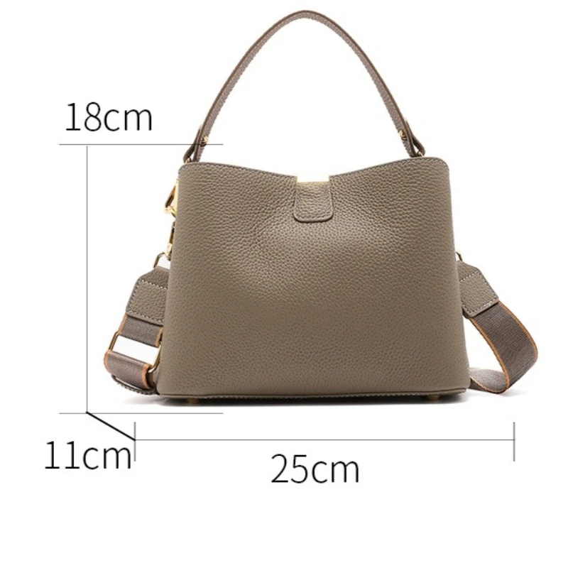 Elegant Minimalist Everyday Crossbody Bucket Bag for Women Full Grain Leather Adjustable Strap Top Handle Handbag Luxury