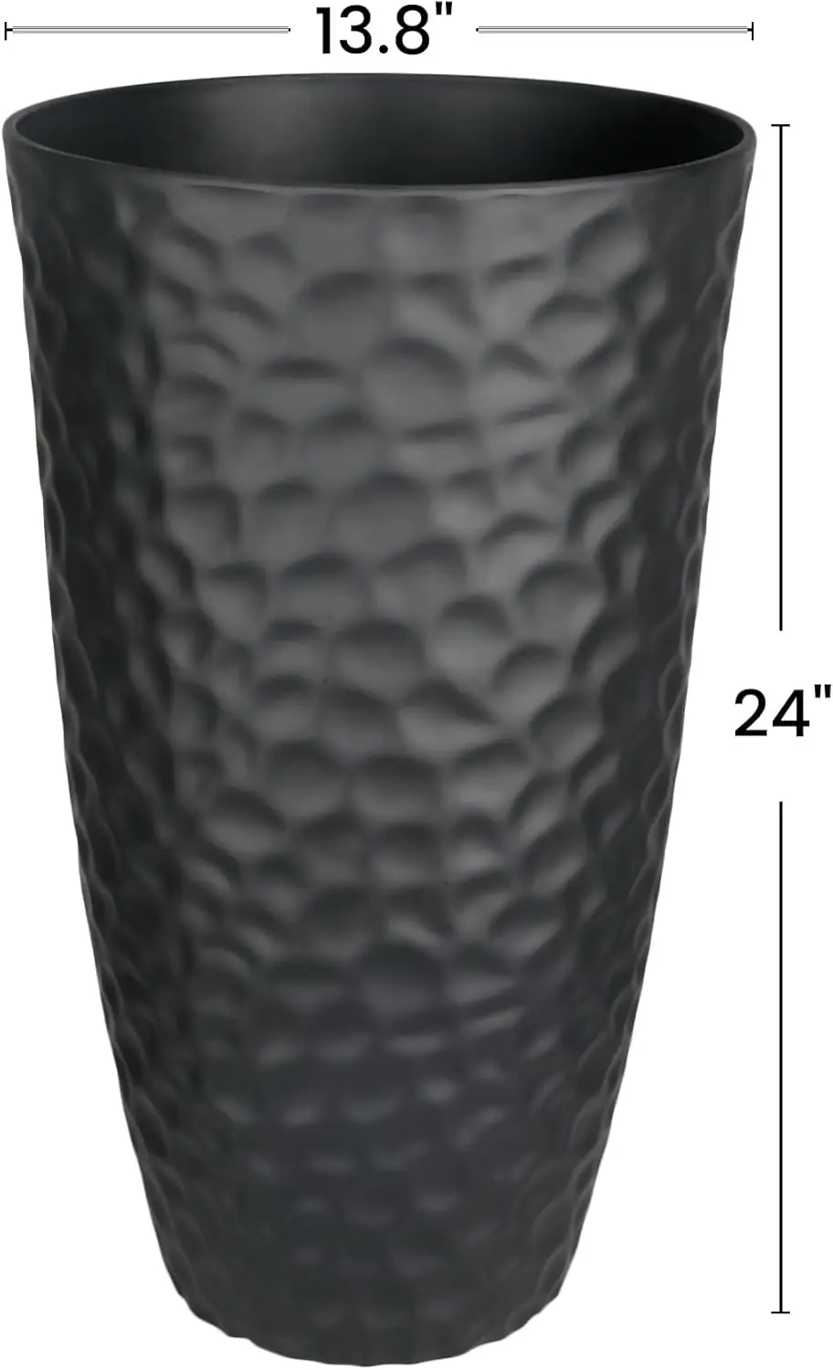 

Garden 24" H Tall Hammered Texture Planters Set of 2 -Matte Black Plastic Flower Pot with Drainage Holes,Indoor Lightweight Pots
