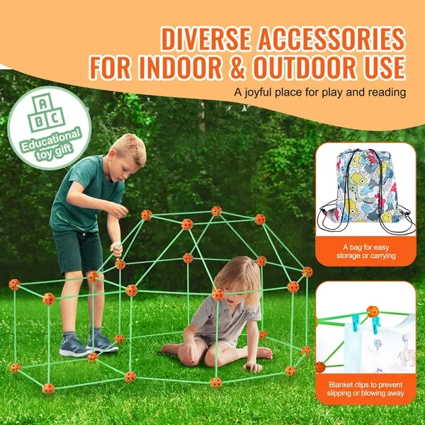 Glow In The Dark! Christmas Gift! Tent Fort Building Kit for Kid Glow In The Dark STEM Construction Toy 140P