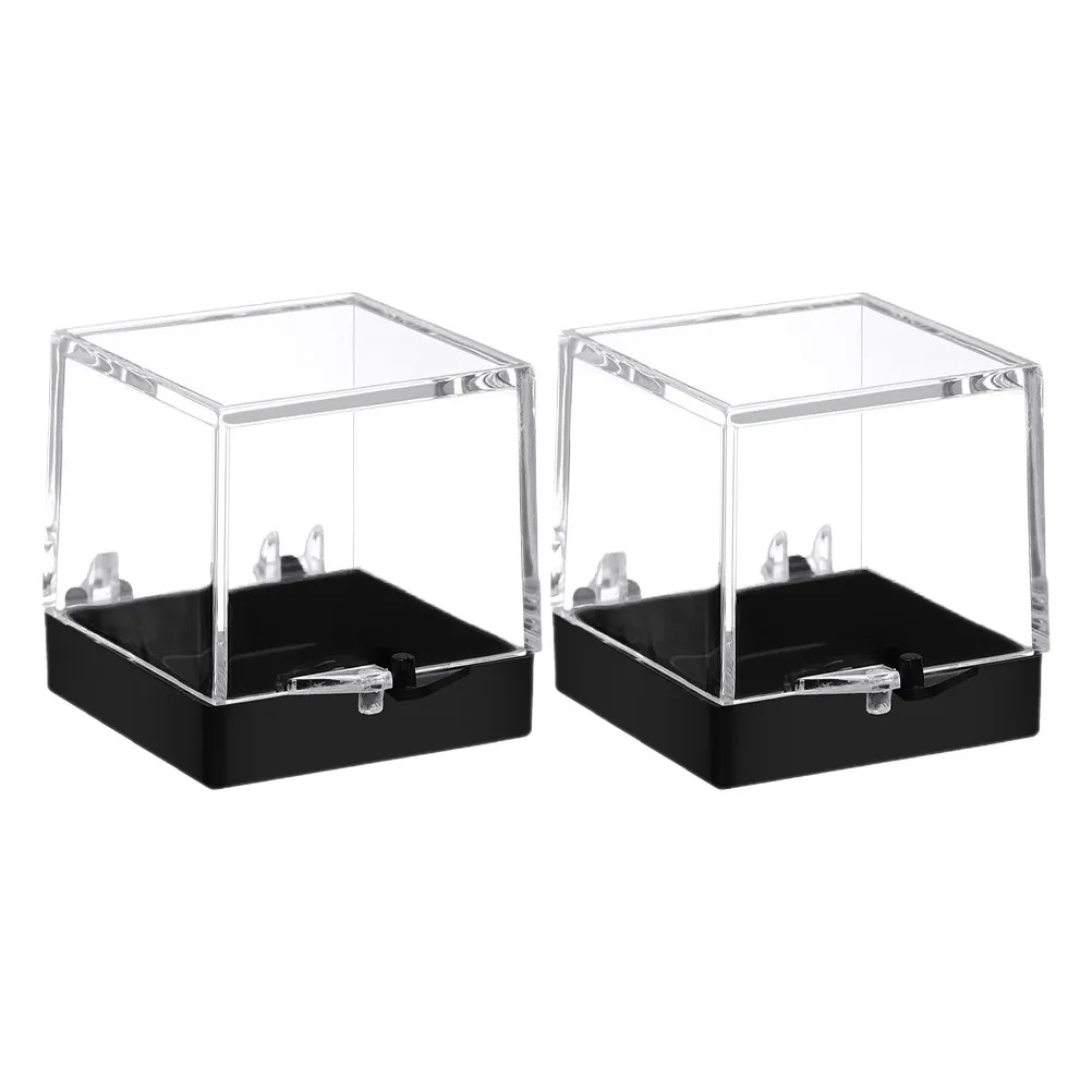 2Pcs Clear Acrylic Mineral Display Box Black Base Transparent Specimen Storage Case for Rocks Jewelry Crafts 35Cm